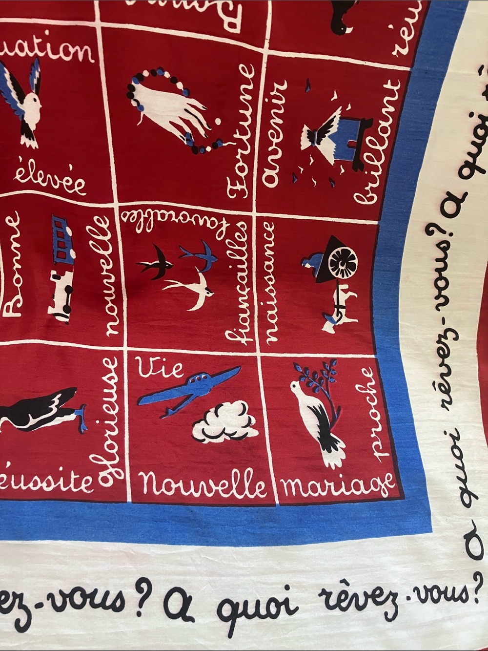 Vintage French Folk-art Large Whimsical
Square Scarf Made in France 1980 - Picture 7 of 12